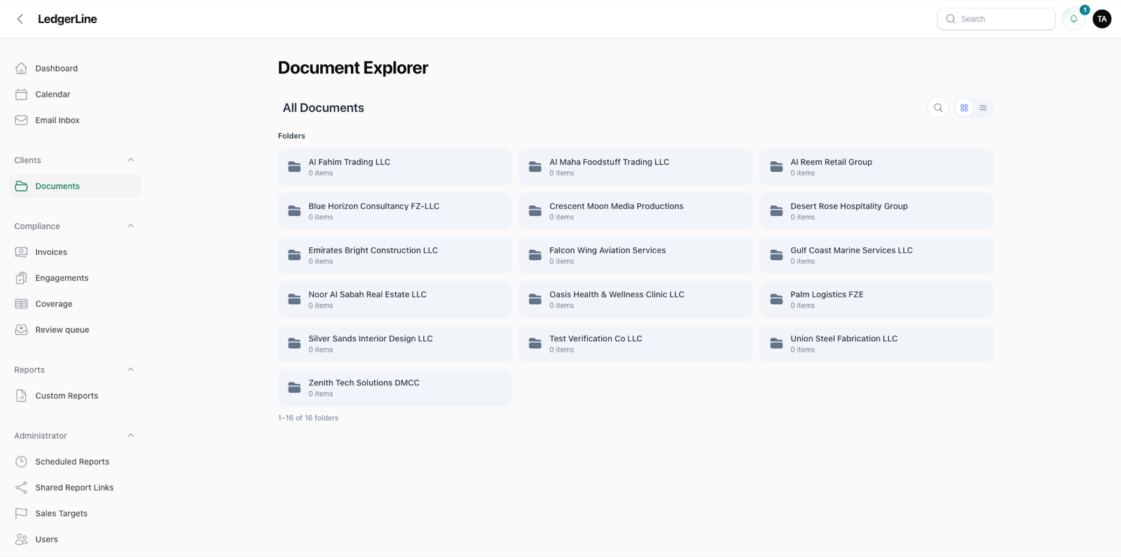 LedgerLine document explorer with a folder for every client